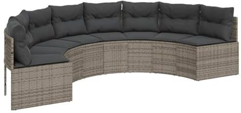 vidaXL Gartensofa mit Kissen Halbrund Grau Poly Rattan, Terrassensofa, Loungesofa, halbrundes Sofa, Outdoor Sofa, Loungemöbel, Sofa halbrund