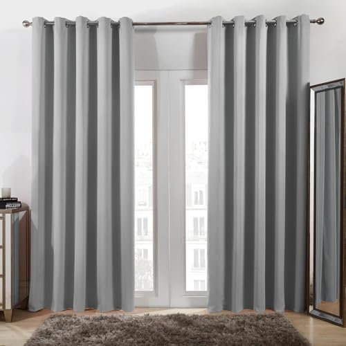 Gardinen mit Kräuselband Blickdicht 190 x 200 cm Thermo Vorhang Kälteschutz Blackout Modern Gardinen Wohnzimmer Schlafzimmer Gardinen 2Er Set für Wohnzimmer Schlafzimmer, Hellgrau