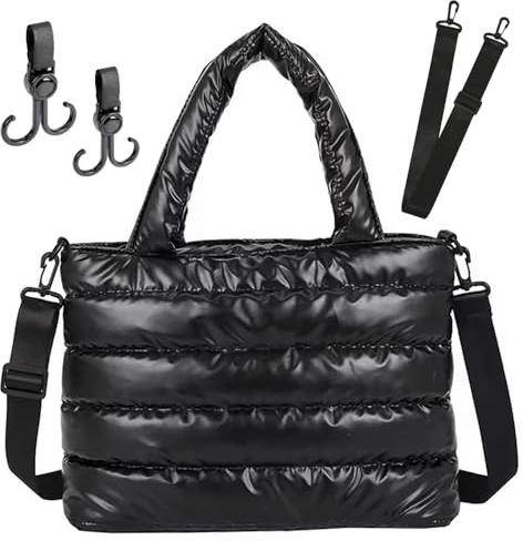 kedaa Puffertasche, Puffer Tote Bag, Diaper Tote Bag, Puffy Diaper Bag, Travel Work Boxy Puff Bag, Schwarz, 34 x 17 x 22 cm, Wasserbestndig, Damen, Frauen, Mtter, Reisende, Outdoor-Enthusiasten