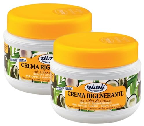 Crema RIGENERANTE, Per Capelli lunghi o Medio Lunghi, All'Olio Di Cocco. Districa e Nutre i Capelli 500ml (2 Barattoli)