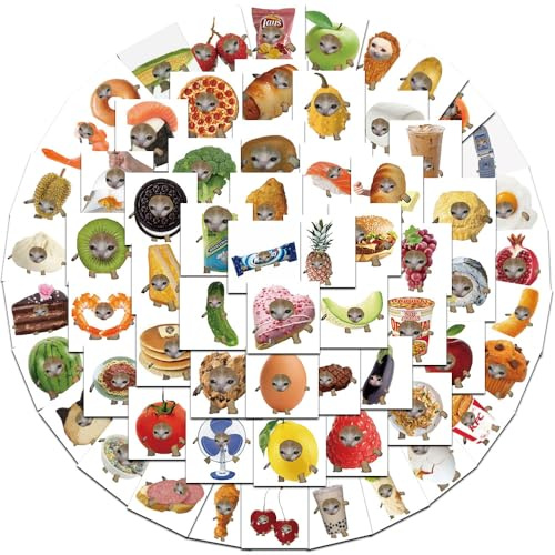 Lot de 50 autocollants Meme amusants pour voiture, ordinateur portable, skateboard, vélo, cyclomoteur, moto, vélo, ordinateur, convient aux adultes (chat alimentaire)