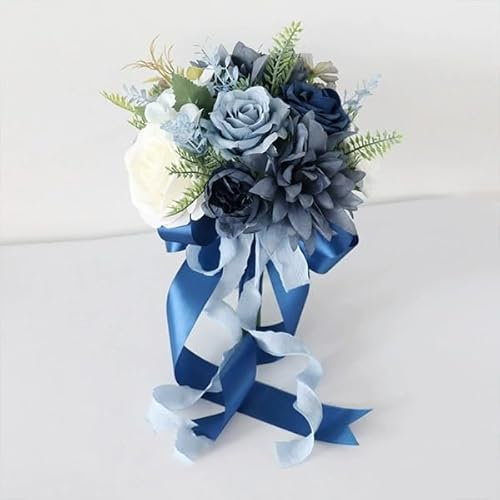 Bride Bouquets Holding Bouquet Wedding Bouquets Bridesmaid Bouquet Hand Made Artificial Rose Bouquets Silk Flower Wedding Church Party Home Photography Decoration (Haze Blue)
