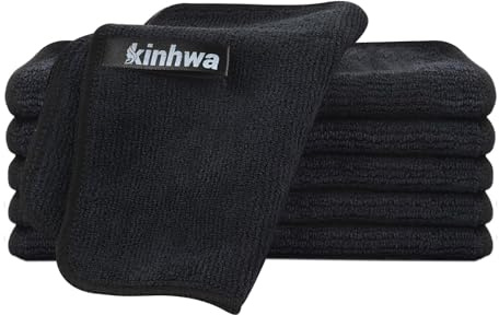 KinHwa Spüllappen Waschbar Schwarz Mikrofasertücher Spültuch 20x20 cm | mikrofaser putzlappen Küche Fusselfrei Kratzfreie Reinigung Stark saugfähig Schnell trocknend Langlebig 6 Stück