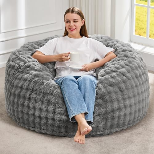 Hobestluk Bean Bag Chairs Beanbag Chair with Filler Adult Bean Bags with Fluffy & Machine Washable Cover, Giant Bean Bag Chairs for Aduts (Grey, 3FT-36 x 36 x 22)