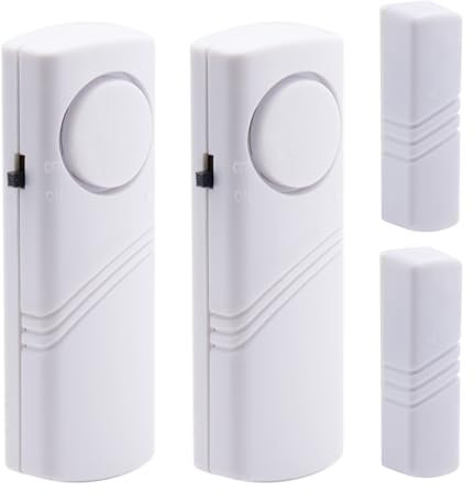 Lot de 2 alarmes magnétiques sans fil pour porte/fenêtre, 90 dB, détecteur de vibrations, d'alerte d'entrée pour maison, école, bureau, abri de jardin, garage, magasin, hôtel (blanc, sans piles)