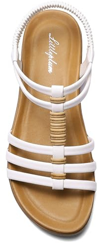 Littleplum Women Flat Sandals Arch Support Summer Gladiator Sandals Comfortable Dressy Walking Shoes for Women White Size 7.5
