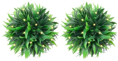 NQJIBUE Artikel: Künstliche Buchsbaumkugeln mit LED-Lichtern, 2 Stück, grün, 20 cm, Dekoration, künstliche Flora