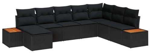 vidaXL Gartensofa-Set mit Kissen 8 pcs Schwarz Poly Rattan, Garten und Terrasse, modernes Poly-Rattan Sofa-Set, leichtes, UV-beständiges Möbel für draußen im Frühling