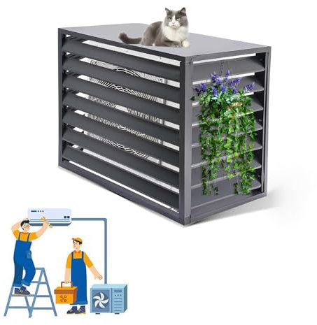 MMleYN Porte-climatiseur Caisson Anti Bruit Pompe A Chaleur Couverture De Protection Antipoussière Aluminium Cache Climatiseur Couvercle Housse Extérieure Étanche Facile À Installer(Grey,110x60x80cm)