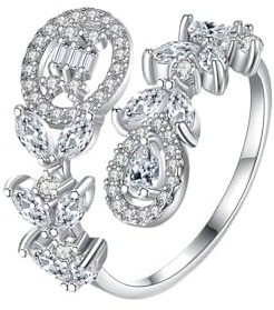 Tolldek Echtes Diamantring 750 Weißgold, Moissanit Blumen Partnerringe Tropfenschliff, 18K Pärchen Ringe mit Moissanit, 58 (18.5)