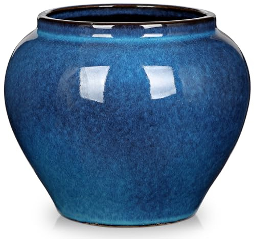 Hollyone Keramik Vase, Blaue Moderne Blumenvasen Blumentopf, Dekorative Vasen für Blumen, Glasierte Deko Vasen für Pampasgras, Bauernhaus, Wohnkultur, Tischdeko, Wohnzimmer, Schlafzimmer