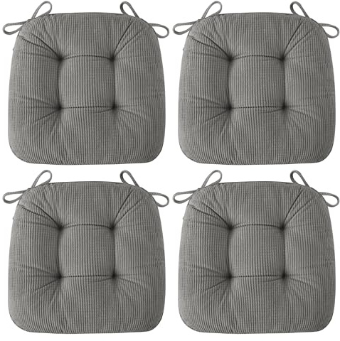 AddGrace Chair Cushions for Dining Chairs Soft Kitchen Seat Cushions 18 x 18 x 3 Non-Slip Seat Pads Grey Set of 4