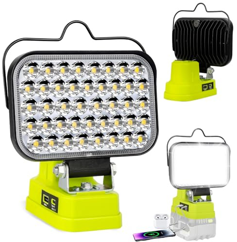 GZYZ LED-batteri lampa för batteri 18 V ONE+, 108 W 5 800 LM trådlös arbet, bärbar LED-strålkastare strålkastare byggarbetsplat med USB & typ C för camping, garage, bilreparation (utan