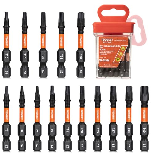 Toobeet Impact Torx Schraubendreher-Bits-Set, Magnetischen S2-Stahl 50mm T7-T40 15tlg. Bits-Set für Schlagwerkzeuge mit Aufbewah Ungsbox