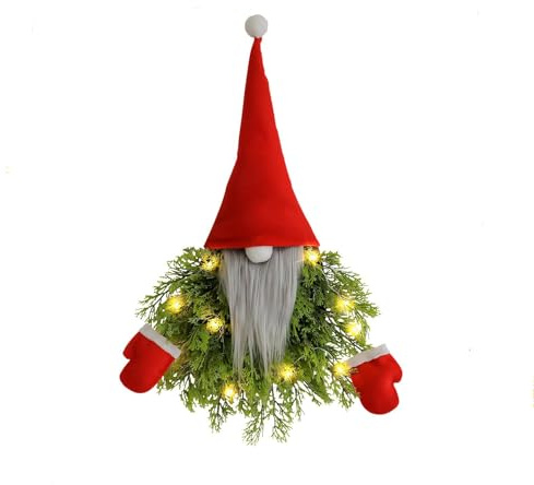 Weihnachtsdeko TüR Wichtel Kranz Mit Led Licht, KüNstliche Kiefern- Und Fichtenzweige, Adventskranz KüNstlich, TüRkranz Weihnachten AußEn