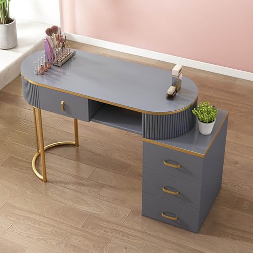Escritorio profesional de manicura, moderna mesa de manicura de madera con cajones y almacenamiento de 3 niveles, estación de trabajo ideal para belleza de uñas para el hogar, spa y salón