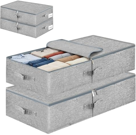 Ecofocet 2 Pack Sac de Rangement Sous Lit avec Couvercle, Boîtes de Rangement Rigide Pliables et Lavable Sous le Lit avec Doublure de Support en Plastique, pour Ranger Les vêtements Literie