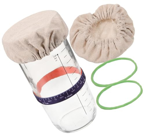 FELTECHELECTR Barattolo per Lievito Madre in Vetro 730Ml Coperchio e Alluminio Contenitore Sigillante Bilancia Integrata Set per Conservazione e Fermentazione Domestica