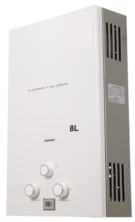 Instant Water Heater, 8L Tankless Propane Gas Water Heater 16KW LPG Instant Hot Water Heater Boiler LED Display Outdoor Camping with Shower Head Kit(Bianco)