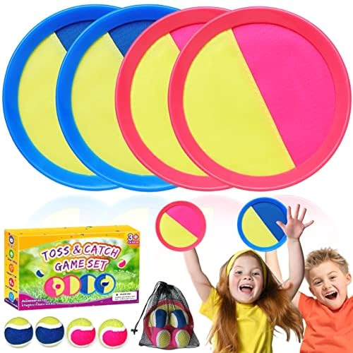 ZMLM Toss and Catch Ball Toy Set - Ball Catch Game, Family Outdoor Toys for Beach Lawn Pool Garden Games, 4 Sticky Paddles 4 Balls & 1 Storage Bag,Birthday Gift for Boys Girls Ages 3-12 (Green+Pink)