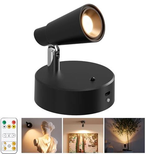 Fevislight Faretto LED Interno Senza Fili con Ricaricabile Batteria da 5000mAh, Faretti da Parete con Dimmerabile & 3 Temperature Colore per Letto Tocco & Telecomando