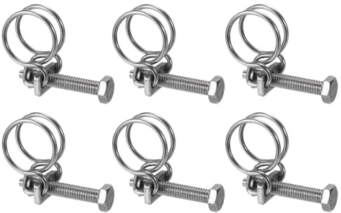 Colliers de serrage en acier inoxydable ajustables Collier de serrage à double fil en acier inoxydable, argent, plusieurs tailles, 6 pièces(15-18mm)
