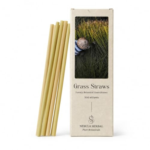 Nebula Herbal Natural Grass Drinking Straws - 100 Eco-Friendly Drinking Straws, Biodegradable & Plastic-Free Straws Disposable Alternative to Paper Straws for Juice, Cocktails and Outdoor Events