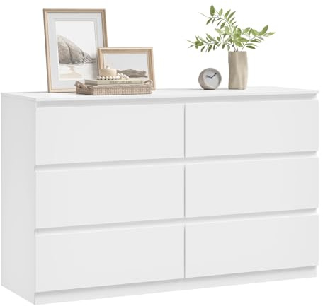 WOLTU Kommode weiß, mit 6 Schubladen, Moderner Schubladenschrank