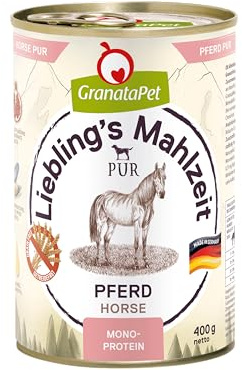 GranataPet Liebling’s Mahlzeit PUR con Cavallo, Cibo Umido per Cani, Scatolette Senza Cereali e Zuccheri Aggiunti, Alimento per Cani con Alto Contenuto di Carne e Oli Salutari, 6 x 400 g