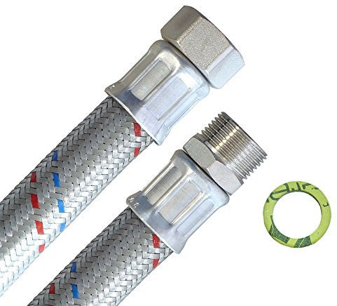 H2O-Flex® Panzerschlauch DN19, Flexschlauch, 3/4 Innengewinde und 3/4 Außengewinde für Hauswasserwerk, Solar, Heizung