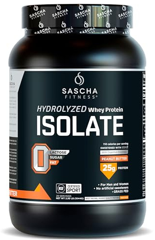SASCHA FITNESS Hydrolyzed Whey Protein Isolate,100% Grass-Fed (2.3 Pounds, Peanut Butter)