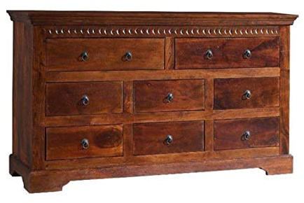MASSIVMOEBEL24.DE | Oxford Kommode Akazie 145x49x85, Farbe:Dunkelbraun lackiert, Größe:145x49x85 cm (BxTxH)