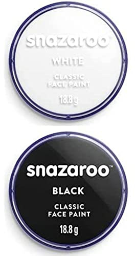 Snazaroo Classic Face and Body Paint, Black & White, 18.8g Professional Water Based, Single Cake Makeup Supplies for Adults, Kids and Special FX