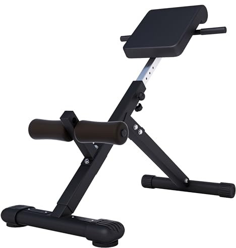 GORILLA SPORTS® Hyperextension Rückentrainer - 5-fach Verstellbar, Klappbar, mit Beinfixierung, bis 120 kg, Schwarz/Weiß - Rückenstrecker, Bauchtrainer, Römischer Stuhl, Fitness, Training, Home Gym