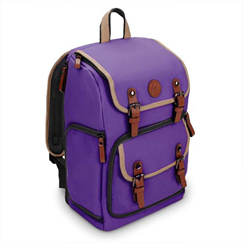 GOgroove Mid-Size Camera Backpacks for Photographers - DSLR Camera Backpack with Tablet Compartment, Accessory Storage, Tripod Holder, Rain Cover Small Camera Bag for DSLR Camera and More (Purple)