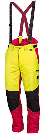 Worky Bequeme Forstschutzhose modern rot/Neongelb gut sichtbar 48-62U Forstschutzhose bequem modern rot Neongelb gut sichtbar
