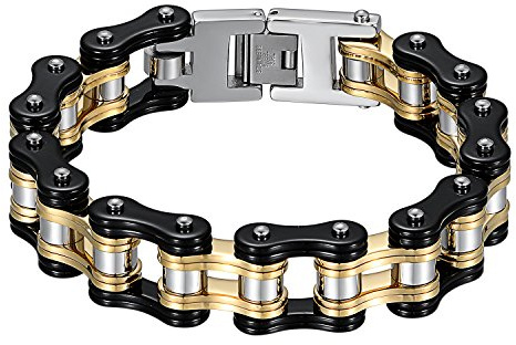 JewelryWe Schmuck Herren Biker Kette Armband, Groß Schwer Hochglanz Poliert Fahrradkette Motorradkette Armkette Armreif aus Edelstahl, 5 Verschiedene Modellen
