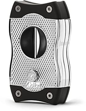 Colibri SV-cut cigarrskärare |krom och svart | fjäderblad | 7 mm djup v-cut och rakt snitt upp till 3 mm | mätare upp till 68 ringar | Ergonomisk design