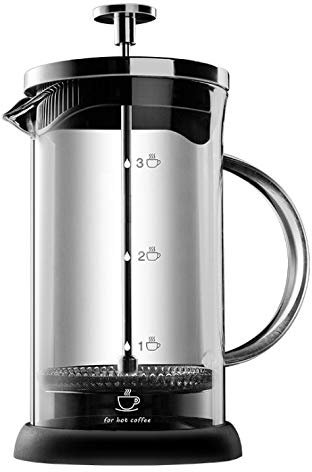 ALIXIN - 10022 Máquina de café de prensa francesa, filtro de micro malla para café o café molido, transparente de vidrio de borosilicato fuerte para té y café con bono. 【600 ml】
