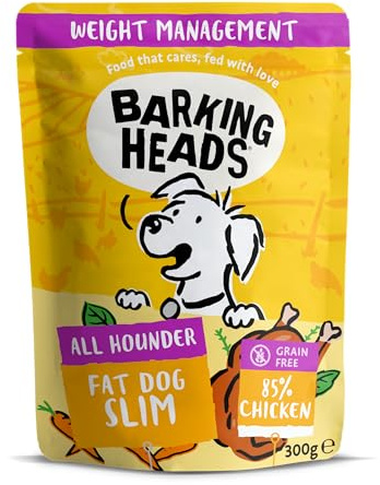 Barking Heads Fat Dog Slim, diet hundmat våtfoder för hundar av 85% naturlig frilandskyckling utan konstgjorda aromer, hundmat, spannmålsfri med vitaminer och mineraler (10 x 300 g)