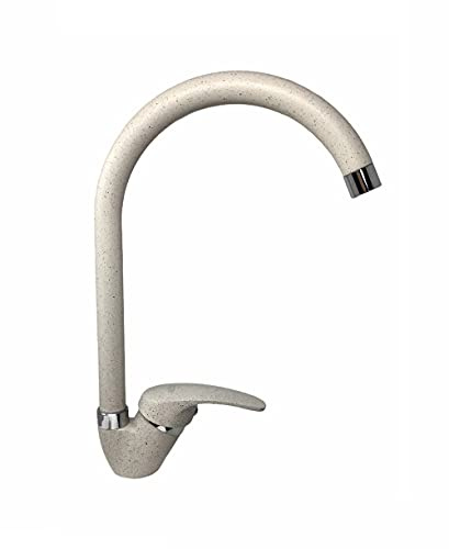 Vetrineinrete® Rubinetto per lavello da cucina a canna alta miscelatore monocomando per lavandino monoforo bianco opaco o fragranite (Fragranite avena)