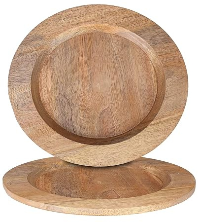 Alpha Living Home 13 inch Rustic Wood Charger Plates - 2 Pack Handcrafted Round Decorative Dinner Serving Tray for Dining, Holiday, Party, Special Event, Decoration, Weddings & Outdoor Wedding (Brown)