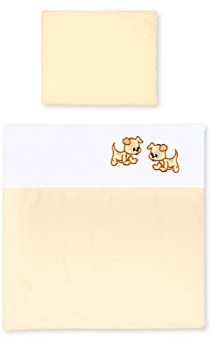 Amilian Baby Bettwäsche Set 2-teilig – 80x80 & 35x40 cm – Kinderwagen, Wiegen, Stubenwagen geeignet – Bettwäsche für Jungen und Mädchen – 100% Baumwolle - Weiß/Ecru mit Puppy