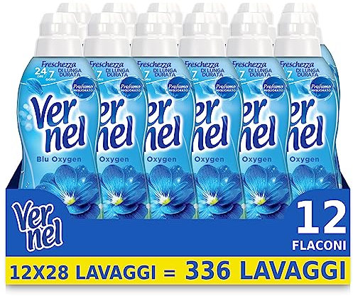 Vernel Blu Oxygen Ammorbidente Lavatrice Concentrato, Intensa Freschezza e Morbidezza, 12 Flaconi da 700 ml (336 Lavaggi) - 8400 g