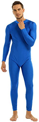 Yeahdor Herren Ganzkörperanzug Langarm Gymnastikanzug Rollkragen Turnanzug mit Reißverschluss Sport Body Overall Fitness Blau XL