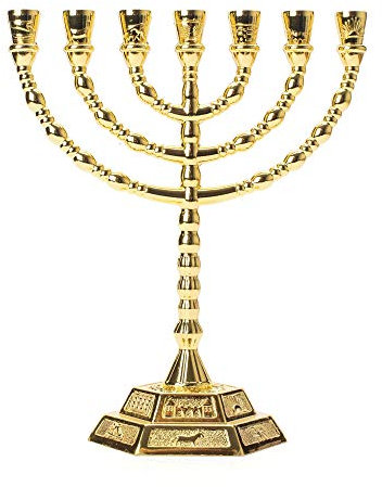 Or 12 tribus icônes Symbole bougeoir décor Judaica 7 Branche israélienne Menorah 20 * 16 cm
