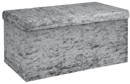 INTIRILIFE Faltbare Sitzbank 76x38x38cm in Samt Grau - Sitzwürfel mit Stauraum und Deckel mit Samtbezug - Sitzcube Fußablage klappbare Aufbewahrungsbox Truhe Hocker
