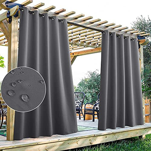 StangH Wasserdichte Vorhänge für den Außenbereich, extra breit, wärmeisolierte Paneele, beschwerte Outdoor-Vorhänge für offenluftige Schiebetür/Deck/Lanai, B 177,8 x L 241,3 cm, Grau, 1 Paneel