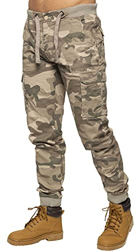 Enzo Herr militär strid joggingbyxor kamouflage cargo kamouflage arbetsbyxor, BEIgE, 28W / 32L