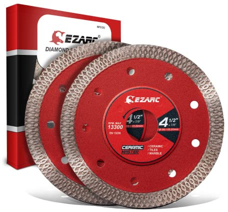 EZARC 115mm Diamond Cutting Discs, Super Thin Fast Diamond Saw Accessory for Angle Grinder, 115mm Cutting Wheel for Porcelain, Granite, Marble, Tiles and Ceramics (2-Pack)